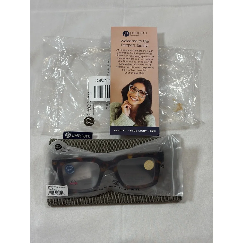 Peepers Spotlight Tortoise Square Blue Light Reading Glasses +2.00 Oprahs Fav